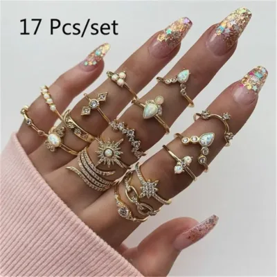 17 Pcs Golden Rings Women Bohemian Rings Jewelry