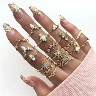 17 Pcs Golden Rings Women Bohemian Rings Jewelry