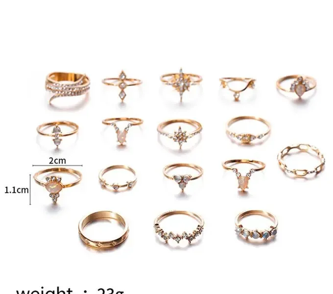 17 Pcs Golden Rings Women Bohemian Rings Jewelry