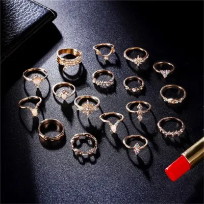 17 Pcs Golden Rings Women Bohemian Rings Jewelry