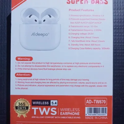 Aideepo AD-TW670 Super Bass Wireless TWS Earphones