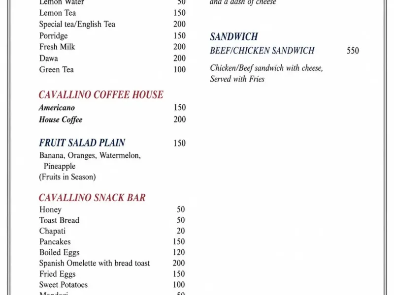 Comprehensive Cavallino Menu