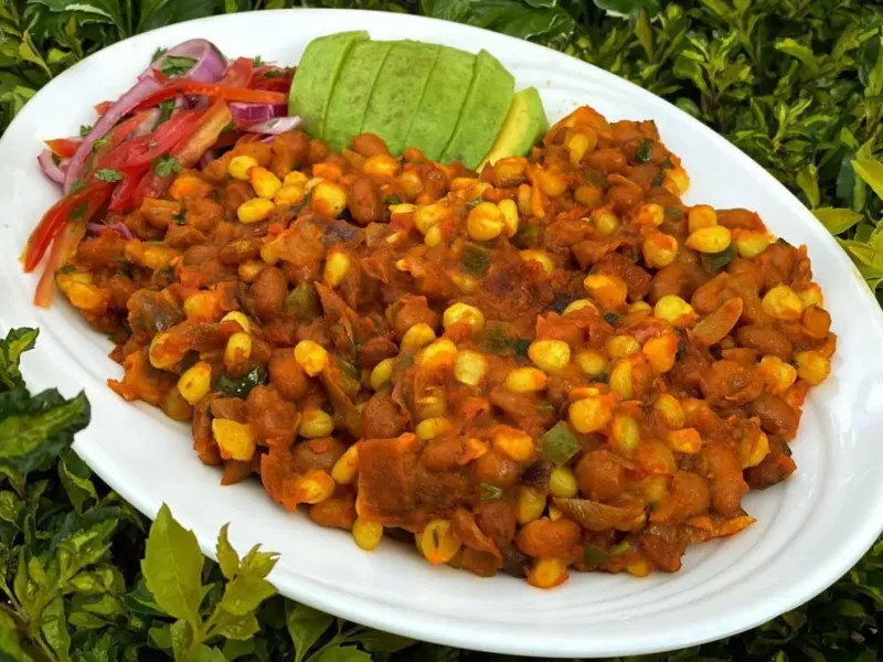Githeri with Avocado and Kachumbari