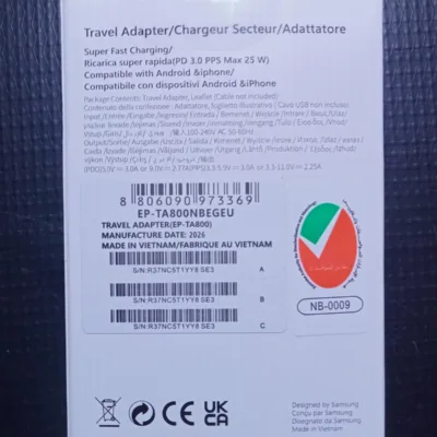 Samsung 15W / 25W Super Fast Charging Wall Charger Adapter (Model: EP-TA800)