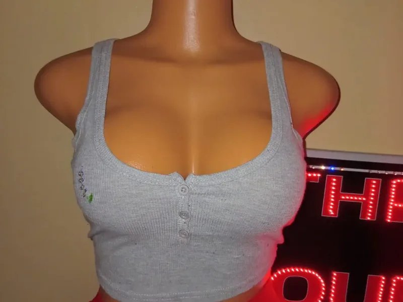 Light Grey Button-Front Crop Top