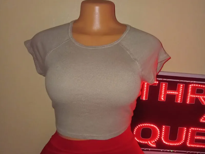 Fitted Cap-Sleeve Brown Crop Top