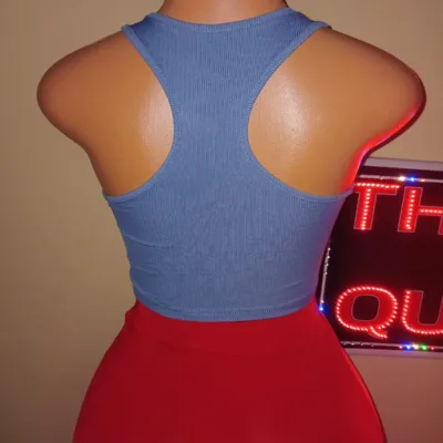 Bright Blue Textured Crop Tank Top