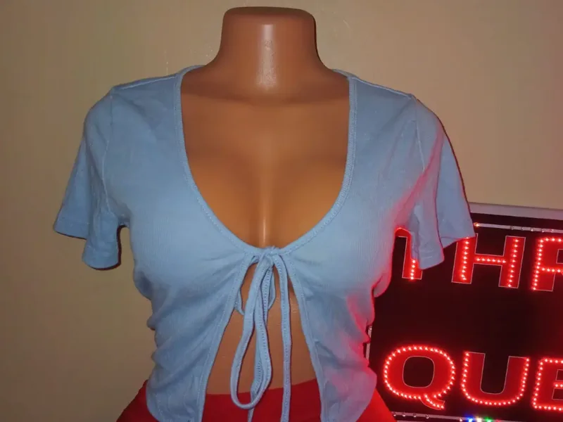 Baby Blue Tie-Front Short-Sleeve Crop Top