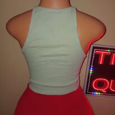 Mint Green High-Neck Ribbed Crop Top