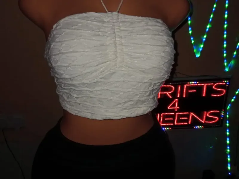 White Lace Ruched Tube Halter Crop Top
