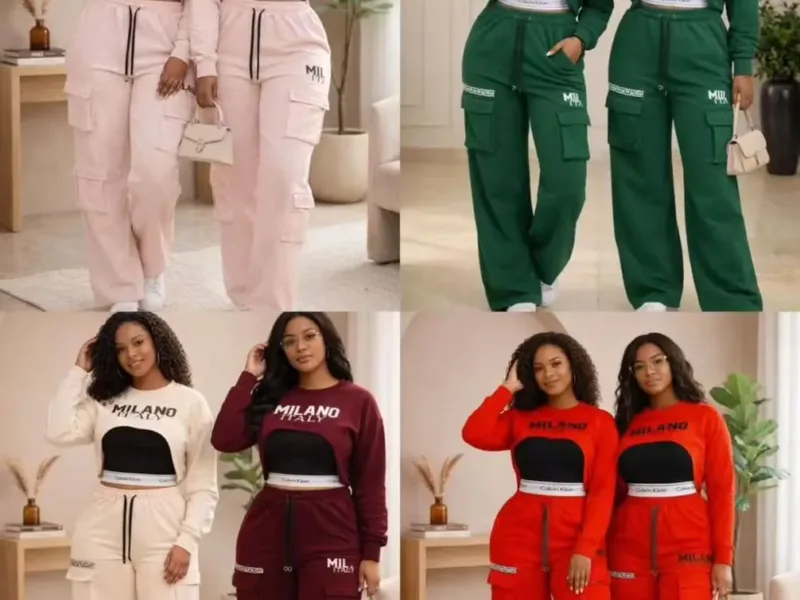 Two-piece crop top and cargo pant streetwear