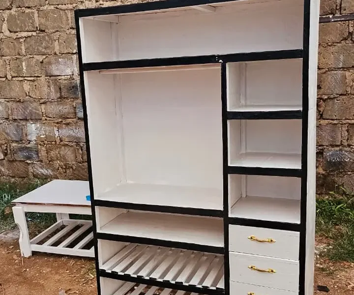 Black and white wooden wardrobe