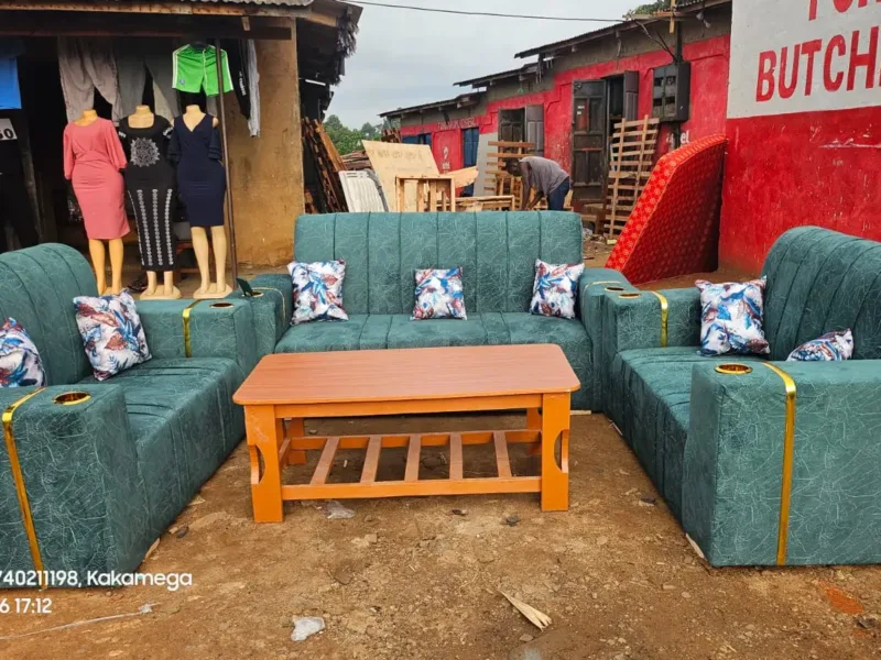 Modern teal sea green textured velvet sofa set