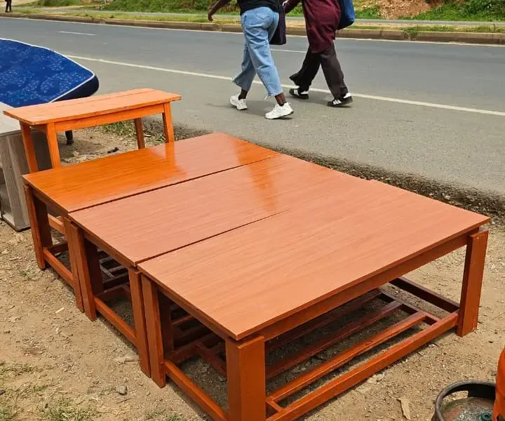 Sturdy light brown polished wooden coffee table