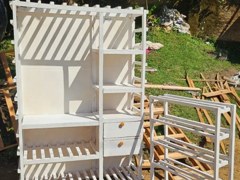 White-painted wooden wardrobe and storage organizer