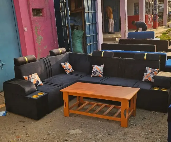 Black upholstered sectional sofa set