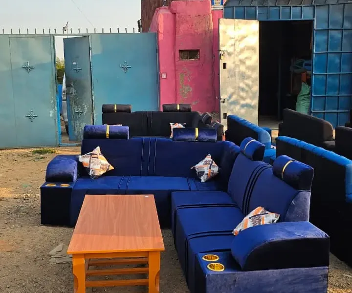 large royal blue upholstered section sofa set