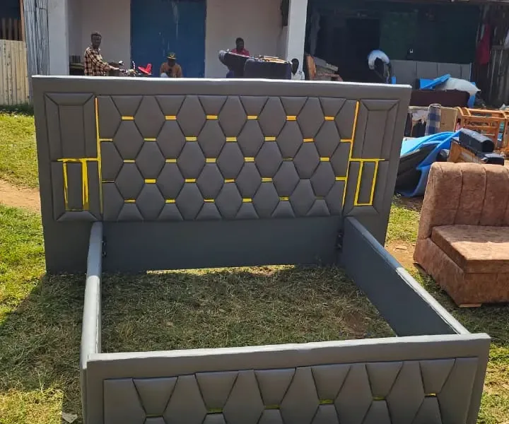 Modern grey upholstered bed frame